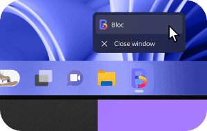 Bloc app pinned to the Windows taskbar